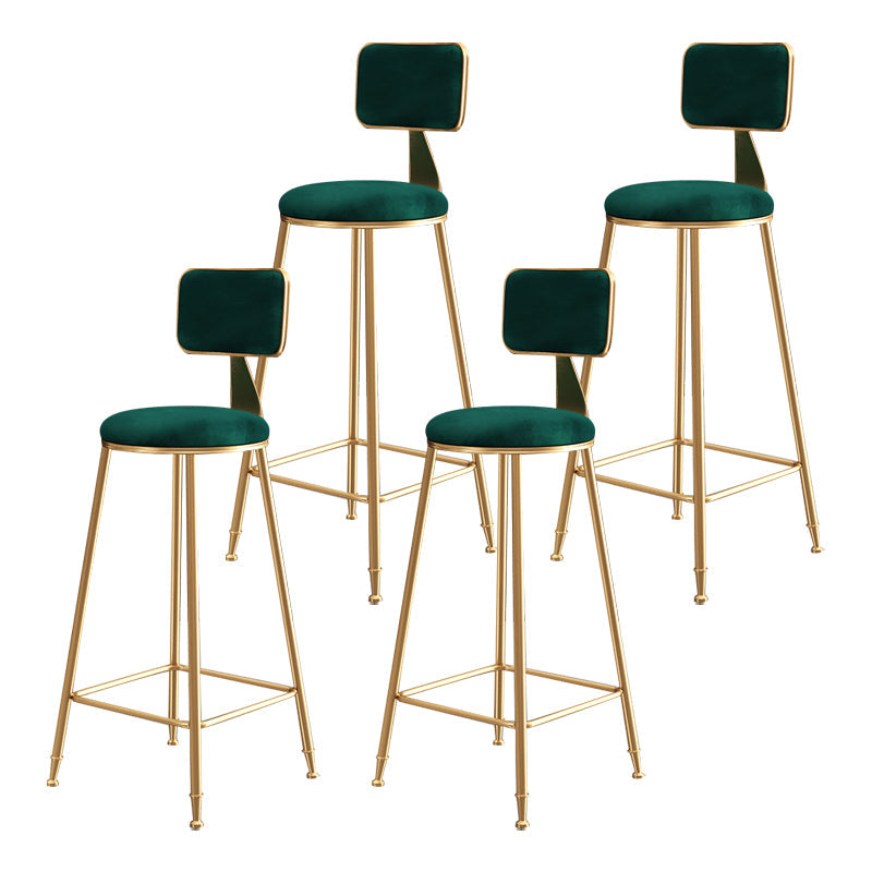 Glam Backrest Armless Counter Stool Iron Bar Stool with Pedal and Velvet Cushion Green 4 Piece Set Clearhalo 'Bar Furniture' 'Bar Stools' 'bar_stools' 'furn' 'furn_bar_stools' 'Furniture' 'furniture_bar_stools' 'Kitchen & Dining Furniture' 4817642