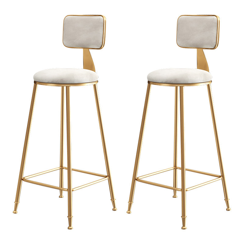Glam Backrest Armless Counter Stool Iron Bar Stool with Pedal and Velvet Cushion White 2 Piece Set Clearhalo 'Bar Furniture' 'Bar Stools' 'bar_stools' 'furn' 'furn_bar_stools' 'Furniture' 'furniture_bar_stools' 'Kitchen & Dining Furniture' 4817644