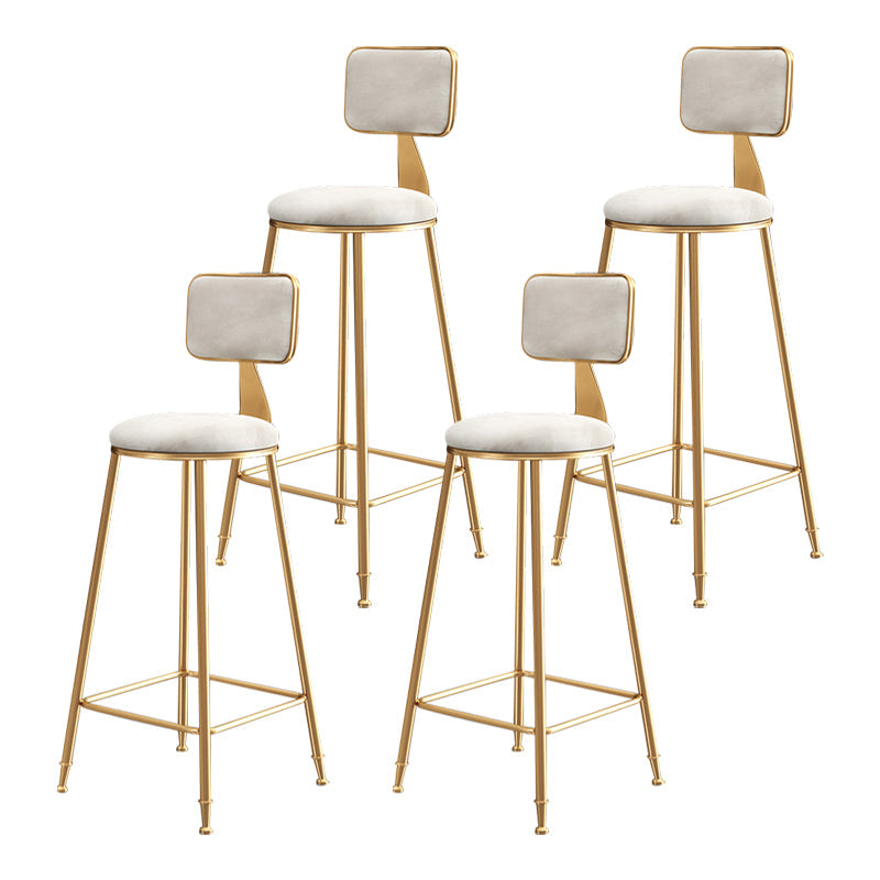 Glam Backrest Armless Counter Stool Iron Bar Stool with Pedal and Velvet Cushion White 4 Piece Set Clearhalo 'Bar Furniture' 'Bar Stools' 'bar_stools' 'furn' 'furn_bar_stools' 'Furniture' 'furniture_bar_stools' 'Kitchen & Dining Furniture' 4817645
