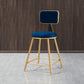 Glam Backrest Armless Counter Stool Iron Bar Stool with Pedal and Velvet Cushion Blue 1 Piece Short Stool(18"H) Clearhalo 'Bar Furniture' 'Bar Stools' 'bar_stools' 'furn' 'furn_bar_stools' 'Furniture' 'furniture_bar_stools' 'Kitchen & Dining Furniture' 4817646