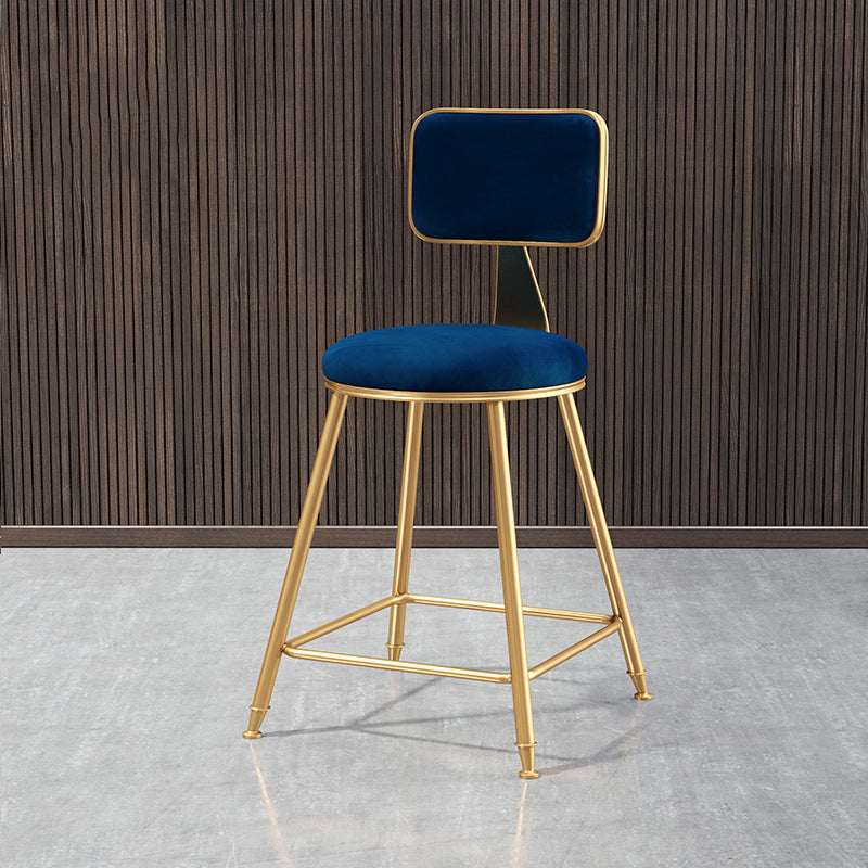 Glam Backrest Armless Counter Stool Iron Bar Stool with Pedal and Velvet Cushion Blue 1 Piece Short Stool(18"H) Clearhalo 'Bar Furniture' 'Bar Stools' 'bar_stools' 'furn' 'furn_bar_stools' 'Furniture' 'furniture_bar_stools' 'Kitchen & Dining Furniture' 4817646