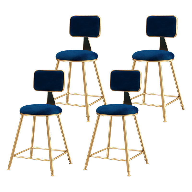 Glam Backrest Armless Counter Stool Iron Bar Stool with Pedal and Velvet Cushion Blue 4 Piece Set Short Stool(18"H) Clearhalo 'Bar Furniture' 'Bar Stools' 'bar_stools' 'furn' 'furn_bar_stools' 'Furniture' 'furniture_bar_stools' 'Kitchen & Dining Furniture' 4817648