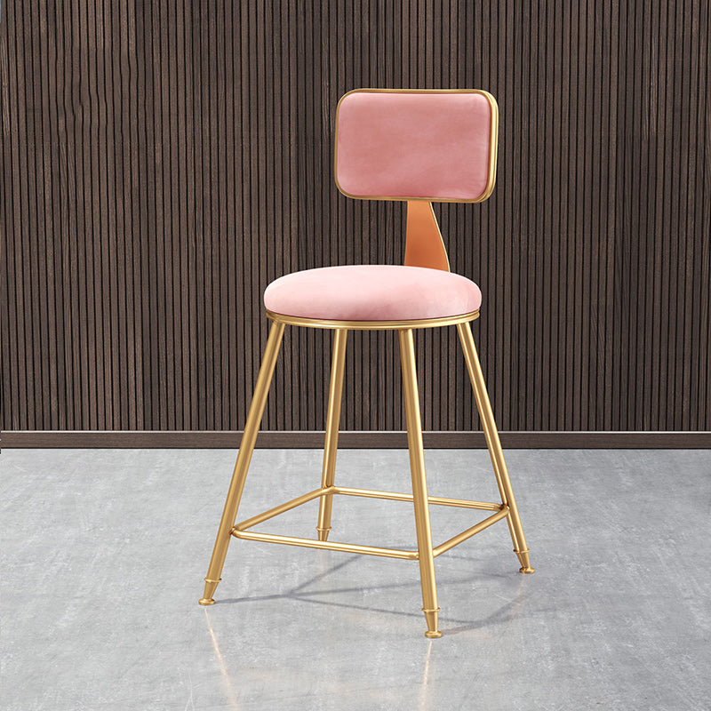 Glam Backrest Armless Counter Stool Iron Bar Stool with Pedal and Velvet Cushion Pink 1 Piece Short Stool(18"H) Clearhalo 'Bar Furniture' 'Bar Stools' 'bar_stools' 'furn' 'furn_bar_stools' 'Furniture' 'furniture_bar_stools' 'Kitchen & Dining Furniture' 4817649