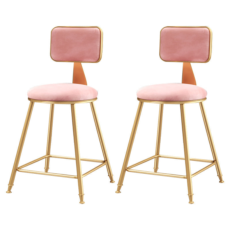 Glam Backrest Armless Counter Stool Iron Bar Stool with Pedal and Velvet Cushion Pink 2 Piece Set Short Stool(18"H) Clearhalo 'Bar Furniture' 'Bar Stools' 'bar_stools' 'furn' 'furn_bar_stools' 'Furniture' 'furniture_bar_stools' 'Kitchen & Dining Furniture' 4817650