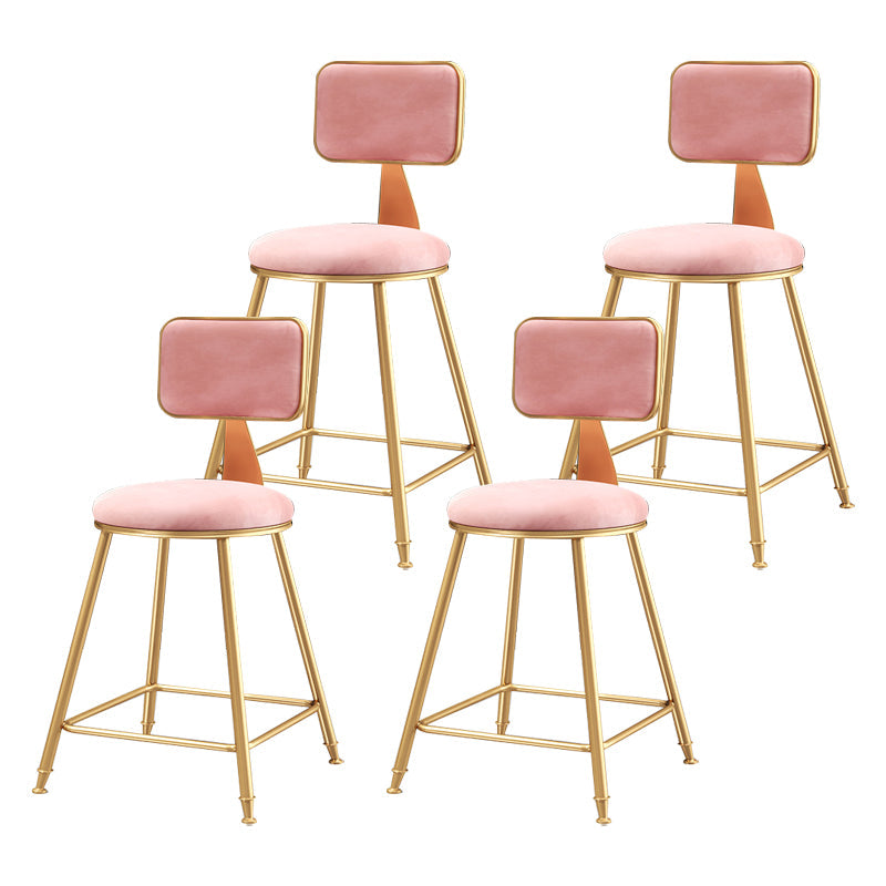Glam Backrest Armless Counter Stool Iron Bar Stool with Pedal and Velvet Cushion Pink 4 Piece Set Short Stool(18"H) Clearhalo 'Bar Furniture' 'Bar Stools' 'bar_stools' 'furn' 'furn_bar_stools' 'Furniture' 'furniture_bar_stools' 'Kitchen & Dining Furniture' 4817651