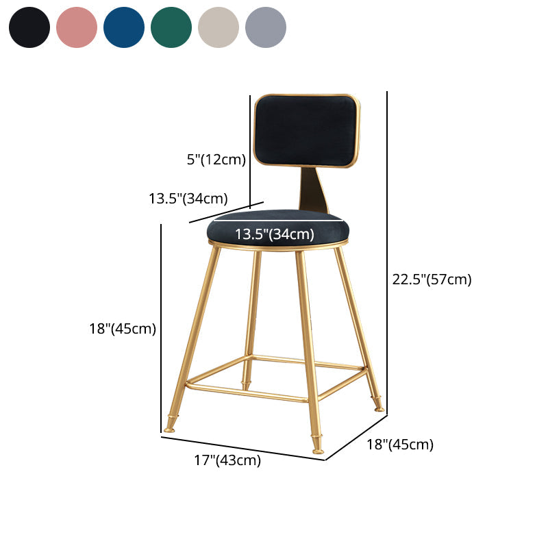Glam Backrest Armless Counter Stool Iron Bar Stool with Pedal and Velvet Cushion Clearhalo 'Bar Furniture' 'Bar Stools' 'bar_stools' 'furn' 'furn_bar_stools' 'Furniture' 'furniture_bar_stools' 'Kitchen & Dining Furniture' 4817655