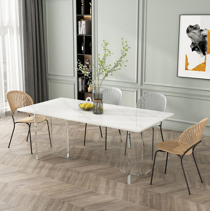 Modern Rectangle White Dining Table Set 1/2/5/7 Pieces Dining Set for Home Use Clearhalo 'Dining Room Sets' 'Dining Tables & Seating' 'dining_room_set' 'furn' 'furn_dining_room_set' 'Furniture' 'furniture_dining_room_set' 'Kitchen & Dining Furniture' 4817816