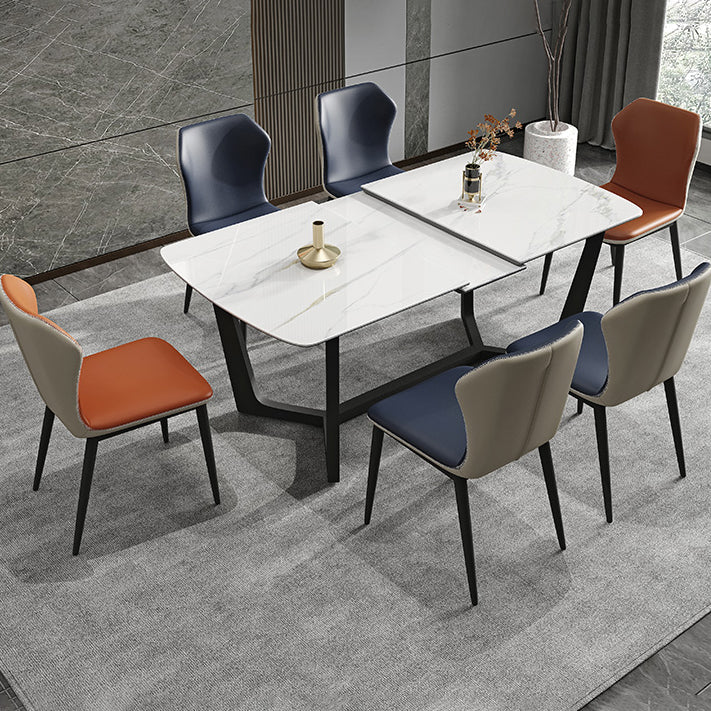 Modern Scalable Dinette Set 1/4/5/7 Pieces Dining Table Set with White Sintered Stone Top Clearhalo 'Dining Room Sets' 'Dining Tables & Seating' 'dining_room_set' 'furn' 'furn_dining_room_set' 'Furniture' 'furniture_dining_room_set' 'Kitchen & Dining Furniture' 4817828