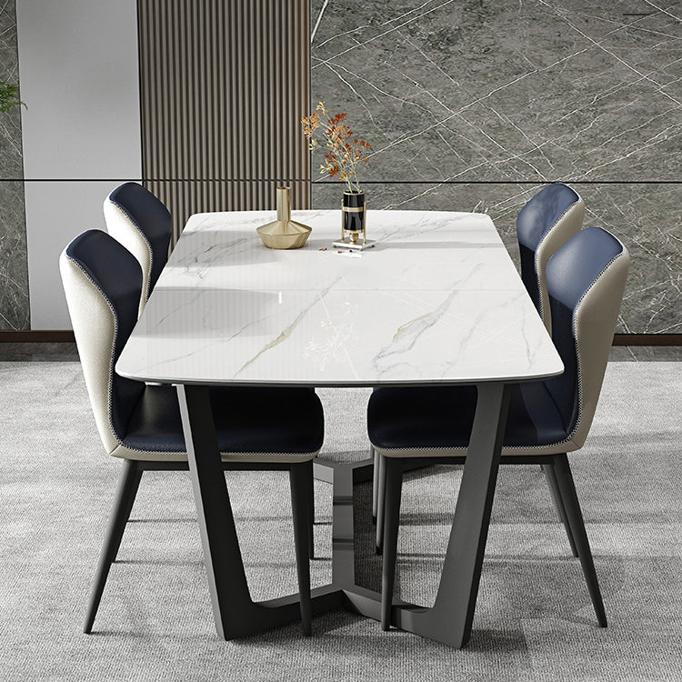 Modern Scalable Dinette Set 1/4/5/7 Pieces Dining Table Set with White Sintered Stone Top 5 Pieces: Table, 4 Chairs Clearhalo 'Dining Room Sets' 'Dining Tables & Seating' 'dining_room_set' 'furn' 'furn_dining_room_set' 'Furniture' 'furniture_dining_room_set' 'Kitchen & Dining Furniture' 4817829