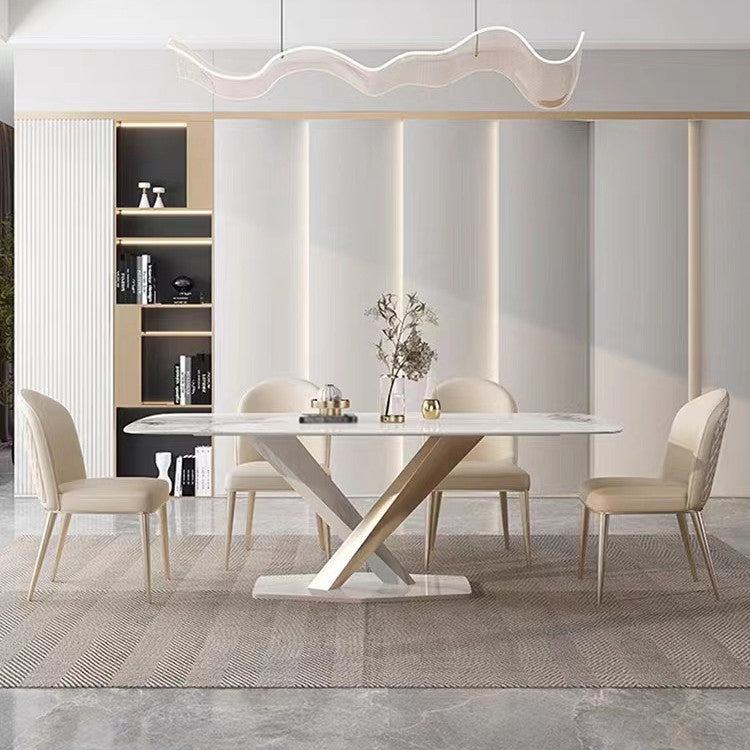 Luxury Sintered Stone Top Dining Set Rectangle 1/4/5/7 Pieces Dining Table with Chairs 5 Pieces: Table, 4 Chairs Clearhalo 'Dining Room Sets' 'Dining Tables & Seating' 'dining_room_set' 'furn' 'furn_dining_room_set' 'Furniture' 'furniture_dining_room_set' 'Kitchen & Dining Furniture' 4817842