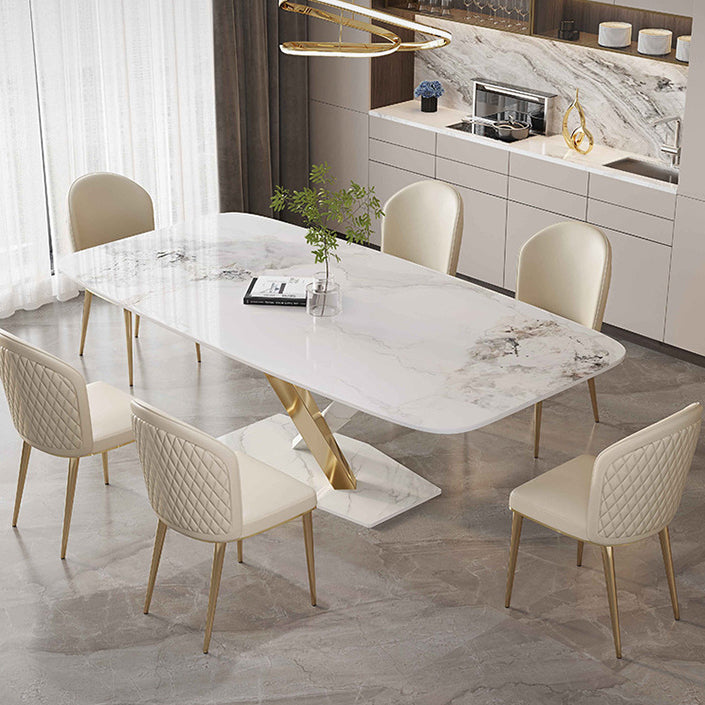 Luxury Sintered Stone Top Dining Set Rectangle 1/4/5/7 Pieces Dining Table with Chairs Clearhalo 'Dining Room Sets' 'Dining Tables & Seating' 'dining_room_set' 'furn' 'furn_dining_room_set' 'Furniture' 'furniture_dining_room_set' 'Kitchen & Dining Furniture' 4817851