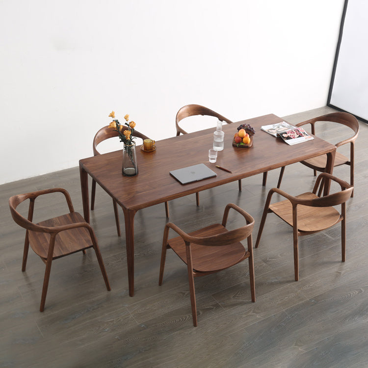 Modern Rectangle Walnut Wood Dining Set 1/2/3/5/7 Pieces Dining Table with Wood Chairs 7 Pieces: Table, 6 Chairs Clearhalo 'Dining Room Sets' 'Dining Tables & Seating' 'dining_room_set' 'furn' 'furn_dining_room_set' 'Furniture' 'furniture_dining_room_set' 'Kitchen & Dining Furniture' 4817859