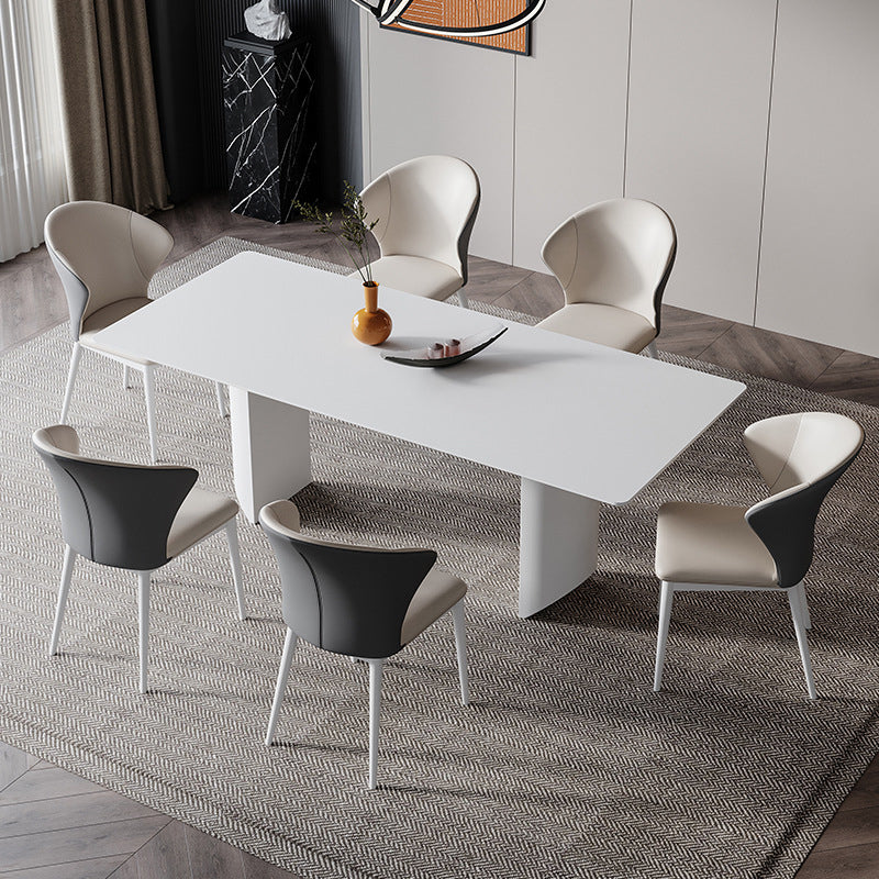 Modern Sintered Stone Top Dining Set 1/4/5/7 Rectangle Pieces Dining Table with Chairs 7 Pieces: Table, 6 Chairs Clearhalo 'Dining Room Sets' 'Dining Tables & Seating' 'dining_room_set' 'furn' 'furn_dining_room_set' 'Furniture' 'furniture_dining_room_set' 'Kitchen & Dining Furniture' 4817900