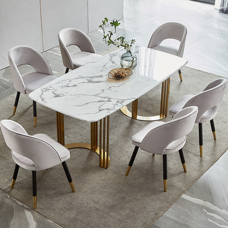 Modern Marble Top Dining Table Set Rectangle 1/4/5/7 Pieces Dining Table with Chairs 7 Pieces: Table, 6 Chairs Clearhalo 'Dining Room Sets' 'Dining Tables & Seating' 'dining_room_set' 'furn' 'furn_dining_room_set' 'Furniture' 'furniture_dining_room_set' 'Kitchen & Dining Furniture' 4817939