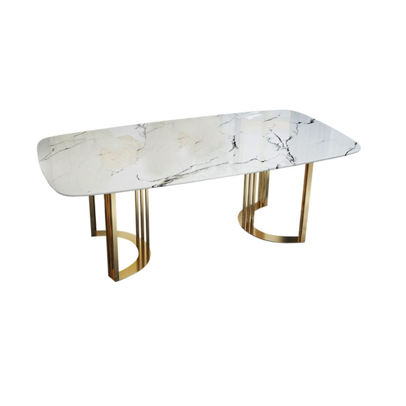 Modern Marble Top Dining Table Set Rectangle 1/4/5/7 Pieces Dining Table with Chairs White 79"L x 35"W Clearhalo 'Dining Room Sets' 'Dining Tables & Seating' 'dining_room_set' 'furn' 'furn_dining_room_set' 'Furniture' 'furniture_dining_room_set' 'Kitchen & Dining Furniture' 4817942