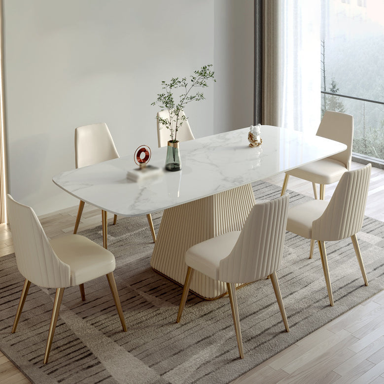 Nordic Sintered Stone Top Dining Set Rectangle 1/5/6/7 Pieces Dining Table with Chairs 7 Pieces: Table, 6 Chairs Clearhalo 'Dining Room Sets' 'Dining Tables & Seating' 'dining_room_set' 'furn' 'furn_dining_room_set' 'Furniture' 'furniture_dining_room_set' 'Kitchen & Dining Furniture' 4817970