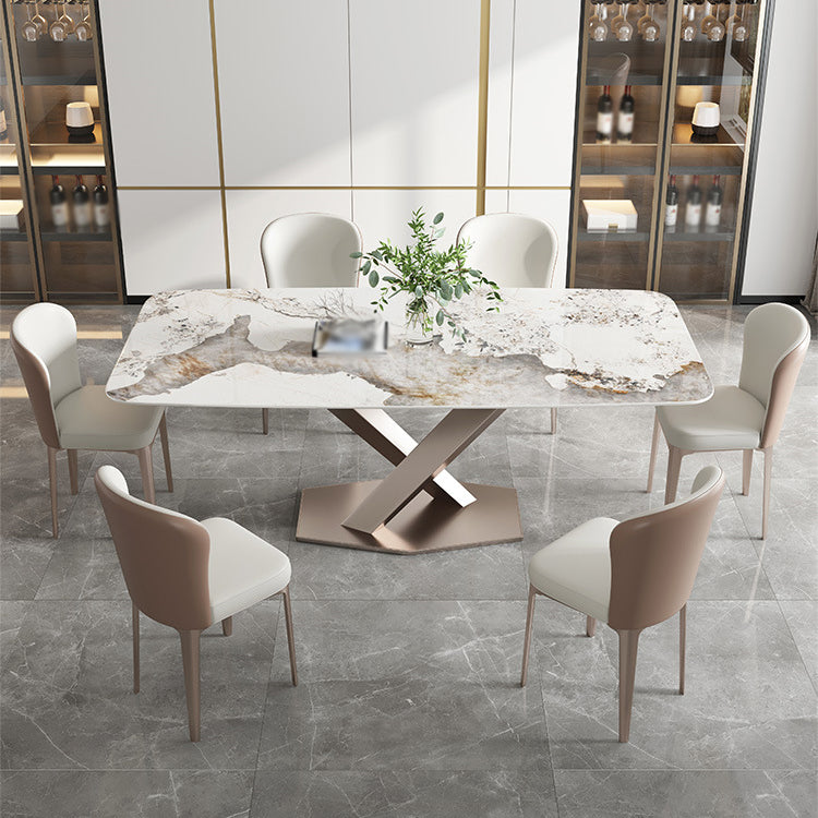 Nordic Sintered Stone Top Dining Set Rectangle 1/2/4/5/7 Pieces Dining Table with Chairs Clearhalo 'Dining Room Sets' 'Dining Tables & Seating' 'dining_room_set' 'furn' 'furn_dining_room_set' 'Furniture' 'furniture_dining_room_set' 'Kitchen & Dining Furniture' 4817996