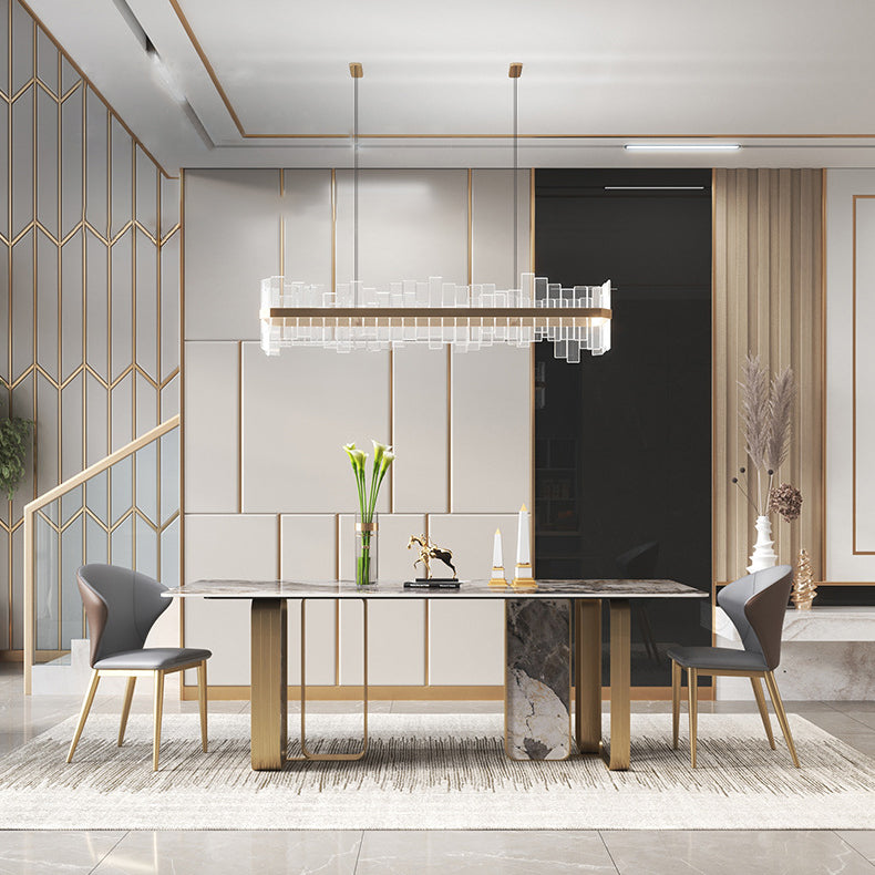 Luxury Sintered Stone Dining Set Rectangle 1/3/4/5/6/7/9 Pieces Dining Table with Chairs 3 Pieces: Table, 2 Chairs Clearhalo 'Dining Room Sets' 'Dining Tables & Seating' 'dining_room_set' 'furn' 'furn_dining_room_set' 'Furniture' 'furniture_dining_room_set' 'Kitchen & Dining Furniture' 4818005