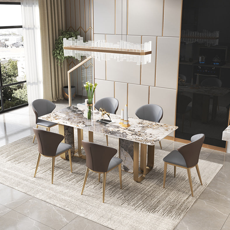 Luxury Sintered Stone Dining Set Rectangle 1/3/4/5/6/7/9 Pieces Dining Table with Chairs 7 Pieces: Table, 6 Chairs Clearhalo 'Dining Room Sets' 'Dining Tables & Seating' 'dining_room_set' 'furn' 'furn_dining_room_set' 'Furniture' 'furniture_dining_room_set' 'Kitchen & Dining Furniture' 4818008