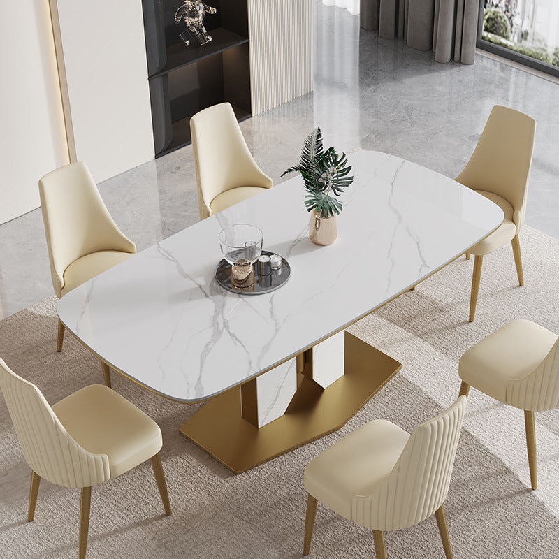 Luxury Sintered Stone Top Dining Set 1/4/5/7 Pieces Rectangle Kitchen Table with Chairs 7 Pieces: Table, 6 Chairs Clearhalo 'Dining Room Sets' 'Dining Tables & Seating' 'dining_room_set' 'furn' 'furn_dining_room_set' 'Furniture' 'furniture_dining_room_set' 'Kitchen & Dining Furniture' 4818024