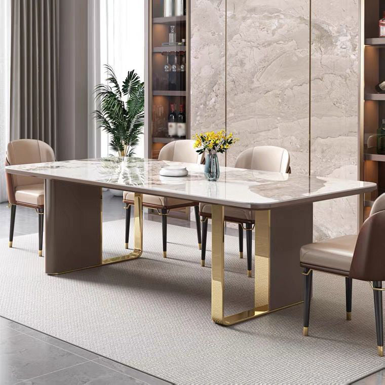 Luxury Sintered Stone Top Dining Set Rectangle 1/4/5/6/7/9 Pieces Dining Table with Chairs 5 Pieces: Table, 4 Chairs Clearhalo 'Dining Room Sets' 'Dining Tables & Seating' 'dining_room_set' 'furn' 'furn_dining_room_set' 'Furniture' 'furniture_dining_room_set' 'Kitchen & Dining Furniture' 4818060