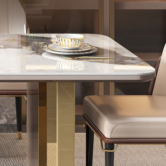 Luxury Sintered Stone Top Dining Set Rectangle 1/4/5/6/7/9 Pieces Dining Table with Chairs Clearhalo 'Dining Room Sets' 'Dining Tables & Seating' 'dining_room_set' 'furn' 'furn_dining_room_set' 'Furniture' 'furniture_dining_room_set' 'Kitchen & Dining Furniture' 4818064