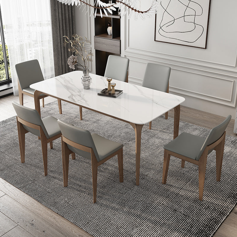 Modern Sintered Stone Top Dining Set 1/4/5/7 Pieces Ash Wood Dining Table with Chairs 7 Pieces: Table, 6 Chairs Clearhalo 'Dining Room Sets' 'Dining Tables & Seating' 'dining_room_set' 'furn' 'furn_dining_room_set' 'Furniture' 'furniture_dining_room_set' 'Kitchen & Dining Furniture' 4818076