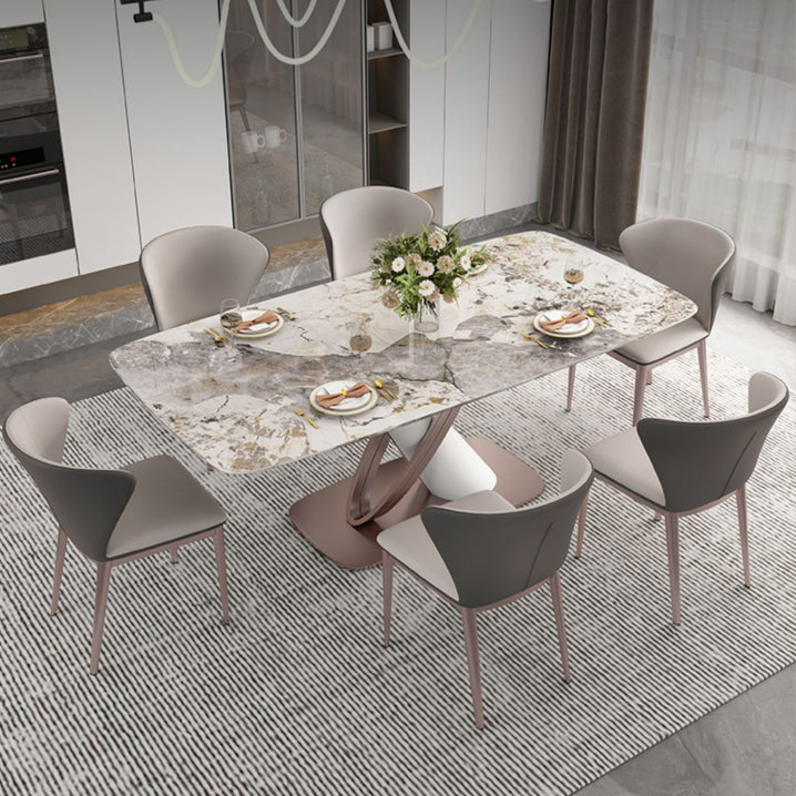 Luxury Sintered Stone Top Dining Set Rectangle 1/2/5/7 Pieces Dining Table with Chairs 7 Pieces: Table, 6 Chairs Clearhalo 'Dining Room Sets' 'Dining Tables & Seating' 'dining_room_set' 'furn' 'furn_dining_room_set' 'Furniture' 'furniture_dining_room_set' 'Kitchen & Dining Furniture' 4818110