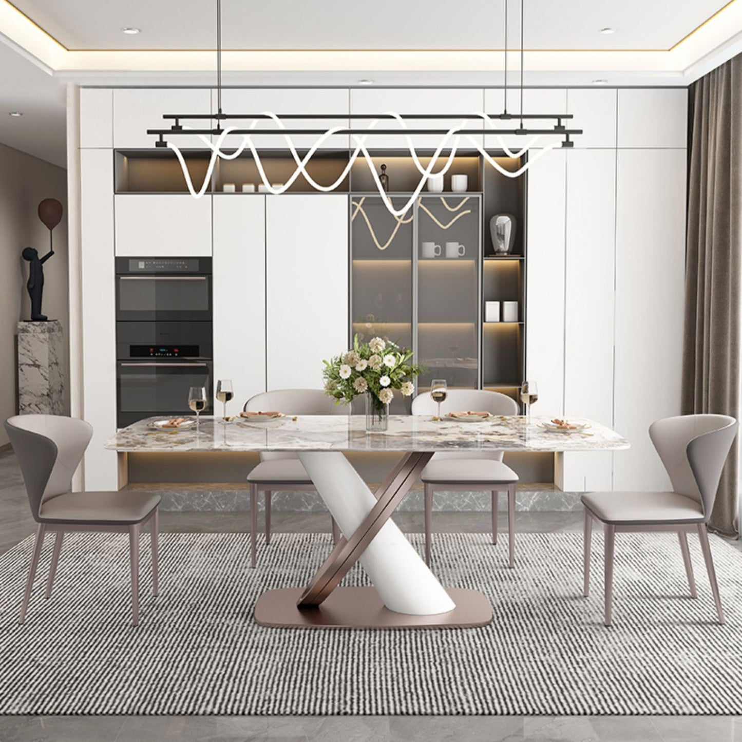 Luxury Sintered Stone Top Dining Set Rectangle 1/2/5/7 Pieces Dining Table with Chairs Clearhalo 'Dining Room Sets' 'Dining Tables & Seating' 'dining_room_set' 'furn' 'furn_dining_room_set' 'Furniture' 'furniture_dining_room_set' 'Kitchen & Dining Furniture' 4818112