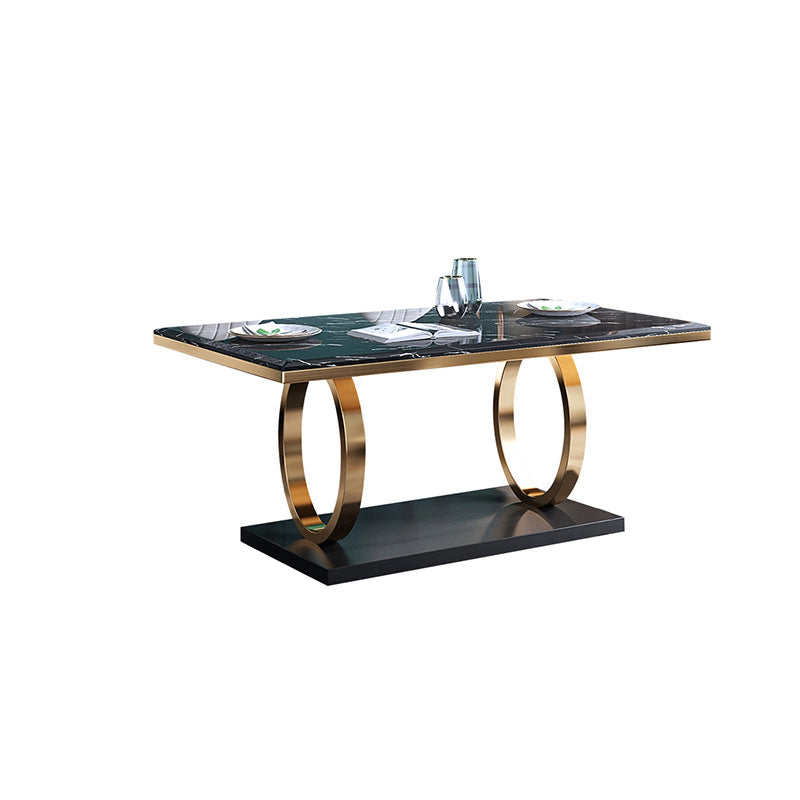Luxury Marble Dining Table for Restaurant Rectangle Table with Metal Pedestal in Gold Black Without Chairs Clearhalo 'Dining Tables & Seating' 'Dining Tables' 'dining_table' 'furn' 'furn_dining_table' 'Furniture' 'furniture_dining_table' 'Kitchen & Dining Furniture' 'kitchen' 'kitchen_dining_table' 4818180