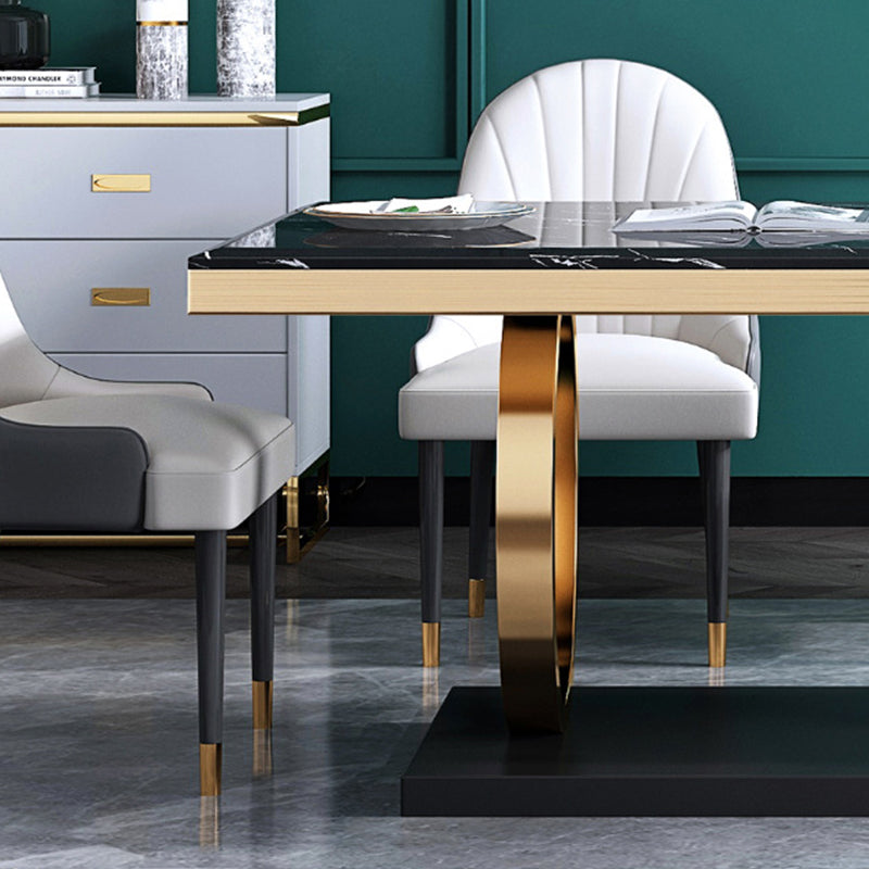 Luxury Marble Dining Table for Restaurant Rectangle Table with Metal Pedestal in Gold Clearhalo 'Dining Tables & Seating' 'Dining Tables' 'dining_table' 'furn' 'furn_dining_table' 'Furniture' 'furniture_dining_table' 'Kitchen & Dining Furniture' 'kitchen' 'kitchen_dining_table' 4818181