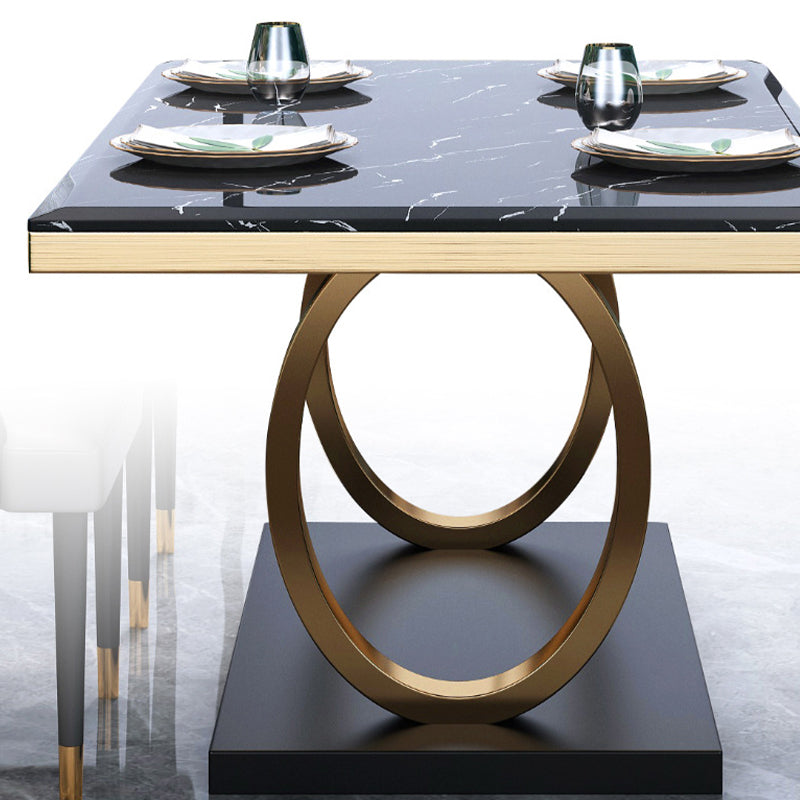 Luxury Marble Dining Table for Restaurant Rectangle Table with Metal Pedestal in Gold Clearhalo 'Dining Tables & Seating' 'Dining Tables' 'dining_table' 'furn' 'furn_dining_table' 'Furniture' 'furniture_dining_table' 'Kitchen & Dining Furniture' 'kitchen' 'kitchen_dining_table' 4818182