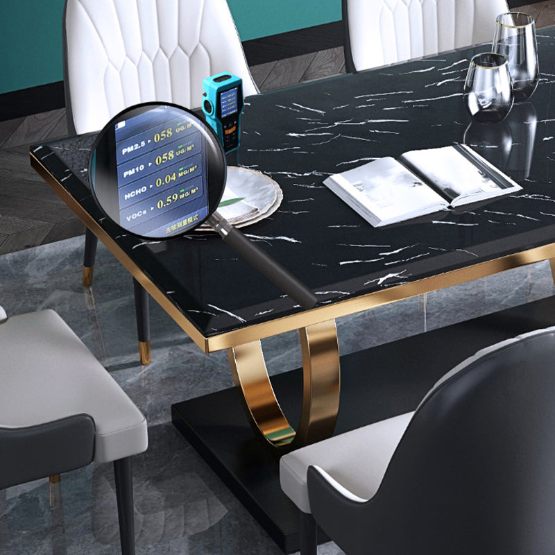 Luxury Marble Dining Table for Restaurant Rectangle Table with Metal Pedestal in Gold Clearhalo 'Dining Tables & Seating' 'Dining Tables' 'dining_table' 'furn' 'furn_dining_table' 'Furniture' 'furniture_dining_table' 'Kitchen & Dining Furniture' 'kitchen' 'kitchen_dining_table' 4818183