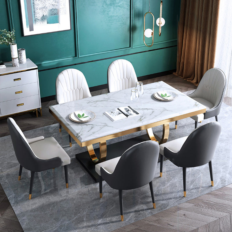 Luxury Marble Dining Table for Restaurant Rectangle Table with Metal Pedestal in Gold Clearhalo 'Dining Tables & Seating' 'Dining Tables' 'dining_table' 'furn' 'furn_dining_table' 'Furniture' 'furniture_dining_table' 'Kitchen & Dining Furniture' 'kitchen' 'kitchen_dining_table' 4818184