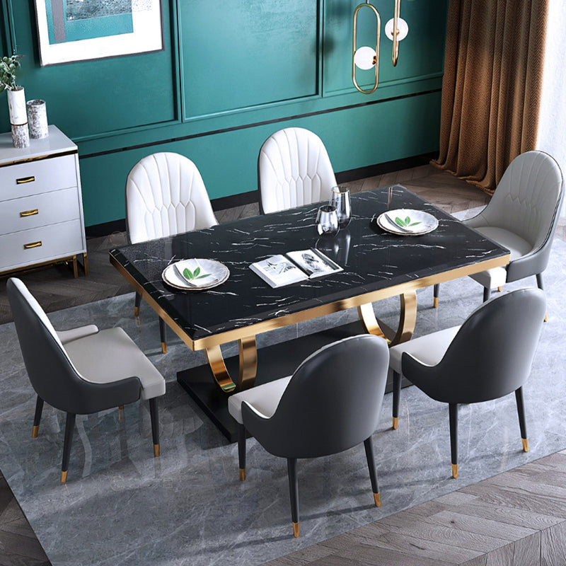 Luxury Marble Dining Table for Restaurant Rectangle Table with Metal Pedestal in Gold Clearhalo 'Dining Tables & Seating' 'Dining Tables' 'dining_table' 'furn' 'furn_dining_table' 'Furniture' 'furniture_dining_table' 'Kitchen & Dining Furniture' 'kitchen' 'kitchen_dining_table' 4818185