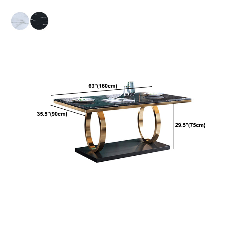 Luxury Marble Dining Table for Restaurant Rectangle Table with Metal Pedestal in Gold Clearhalo 'Dining Tables & Seating' 'Dining Tables' 'dining_table' 'furn' 'furn_dining_table' 'Furniture' 'furniture_dining_table' 'Kitchen & Dining Furniture' 'kitchen' 'kitchen_dining_table' 4818188