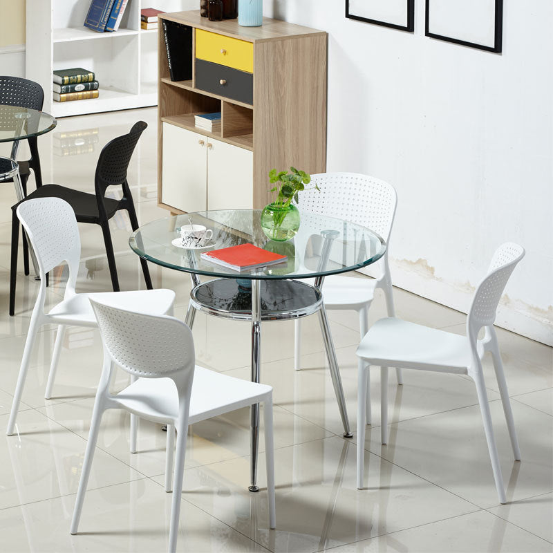 Glass Top Dining Table Modern Round Dining Table with 3 Legs Clear 27.6"L x 27.6"W x 29.5"H Without Chairs Clearhalo 'Dining Tables & Seating' 'Dining Tables' 'dining_table' 'furn' 'furn_dining_table' 'Furniture' 'furniture_dining_table' 'Kitchen & Dining Furniture' 'kitchen' 'kitchen_dining_table' 4818211