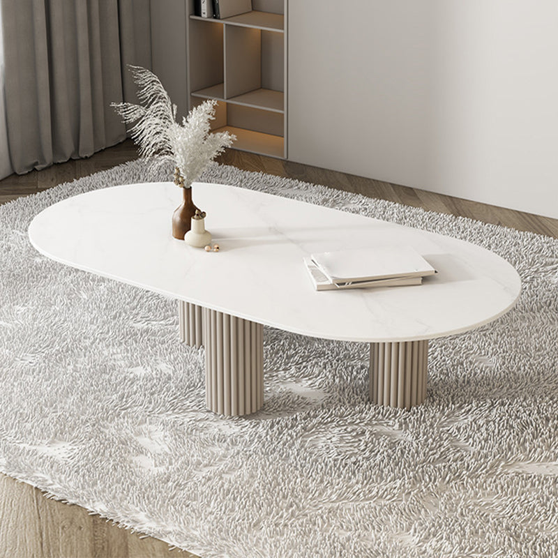 Glass Top Dining Table Modern Oval Indoor Dining Table with 3 White Legs White 47.2"L x 29.5"W x 29.5"H Without Chairs Clearhalo 'Dining Tables & Seating' 'Dining Tables' 'dining_table' 'furn' 'furn_dining_table' 'Furniture' 'furniture_dining_table' 'Kitchen & Dining Furniture' 'kitchen' 'kitchen_dining_table' 4818235