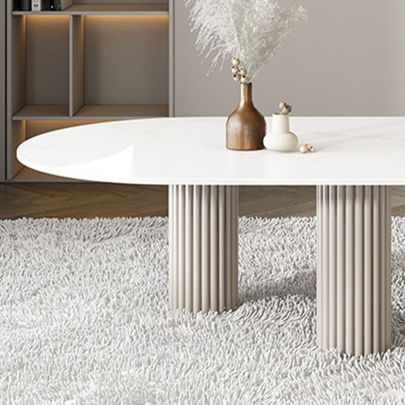 Glass Top Dining Table Modern Oval Indoor Dining Table with 3 White Legs Clearhalo 'Dining Tables & Seating' 'Dining Tables' 'dining_table' 'furn' 'furn_dining_table' 'Furniture' 'furniture_dining_table' 'Kitchen & Dining Furniture' 'kitchen' 'kitchen_dining_table' 4818237