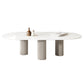 Glass Top Dining Table Modern Oval Indoor Dining Table with 3 White Legs White 55.1"L x 29.5"W x 29.5"H Without Chairs Clearhalo 'Dining Tables & Seating' 'Dining Tables' 'dining_table' 'furn' 'furn_dining_table' 'Furniture' 'furniture_dining_table' 'Kitchen & Dining Furniture' 'kitchen' 'kitchen_dining_table' 4818238