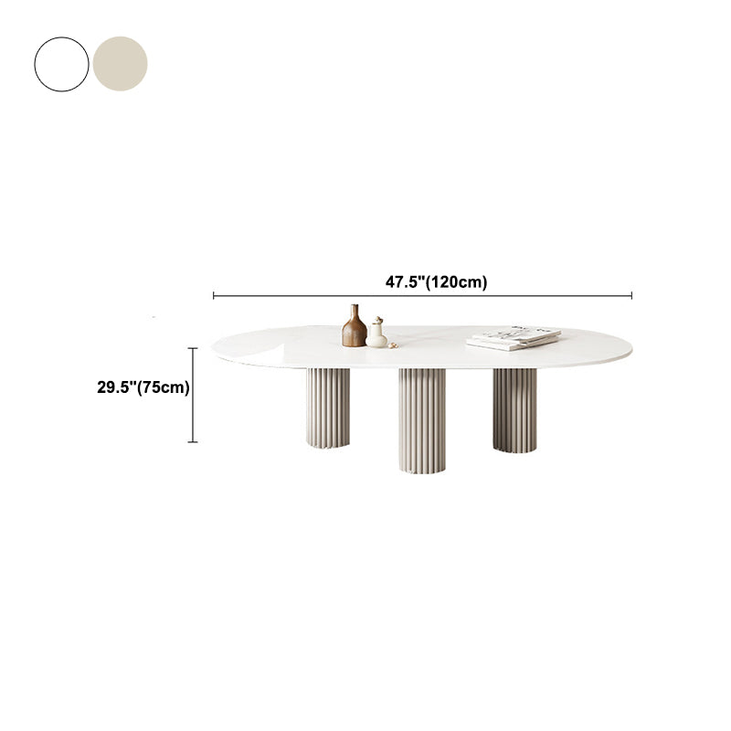 Glass Top Dining Table Modern Oval Indoor Dining Table with 3 White Legs Clearhalo 'Dining Tables & Seating' 'Dining Tables' 'dining_table' 'furn' 'furn_dining_table' 'Furniture' 'furniture_dining_table' 'Kitchen & Dining Furniture' 'kitchen' 'kitchen_dining_table' 4818240