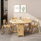 Foldable Rubber Wood Dining Table Medieval Modern Round Table with Storage Trestle Base Natural 51.2"L x 51.2"W x 29.5"H Without Chairs Clearhalo 'Dining Tables & Seating' 'Dining Tables' 'dining_table' 'furn' 'furn_dining_table' 'Furniture' 'furniture_dining_table' 'Kitchen & Dining Furniture' 'kitchen' 'kitchen_dining_table' 4818244