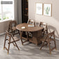 Foldable Rubber Wood Dining Table Medieval Modern Round Table with Storage Trestle Base Brown 51.2"L x 51.2"W x 29.5"H Without Chairs Clearhalo 'Dining Tables & Seating' 'Dining Tables' 'dining_table' 'furn' 'furn_dining_table' 'Furniture' 'furniture_dining_table' 'Kitchen & Dining Furniture' 'kitchen' 'kitchen_dining_table' 4818246