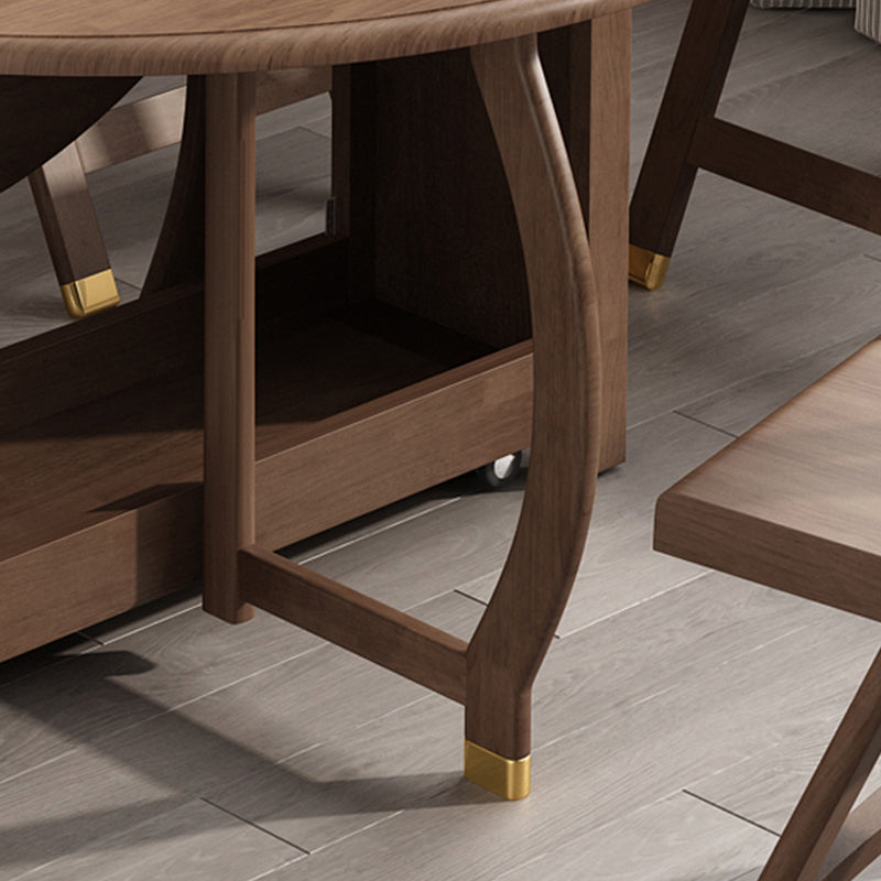 Foldable Rubber Wood Dining Table Medieval Modern Round Table with Storage Trestle Base Clearhalo 'Dining Tables & Seating' 'Dining Tables' 'dining_table' 'furn' 'furn_dining_table' 'Furniture' 'furniture_dining_table' 'Kitchen & Dining Furniture' 'kitchen' 'kitchen_dining_table' 4818249