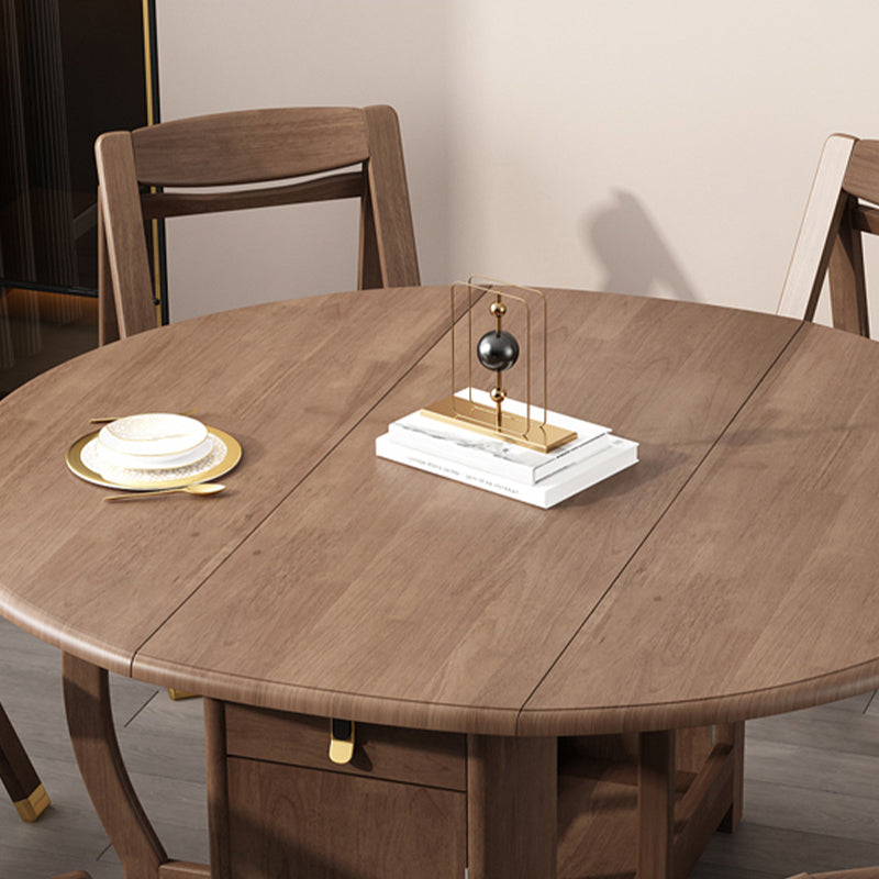 Foldable Rubber Wood Dining Table Medieval Modern Round Table with Storage Trestle Base Clearhalo 'Dining Tables & Seating' 'Dining Tables' 'dining_table' 'furn' 'furn_dining_table' 'Furniture' 'furniture_dining_table' 'Kitchen & Dining Furniture' 'kitchen' 'kitchen_dining_table' 4818251