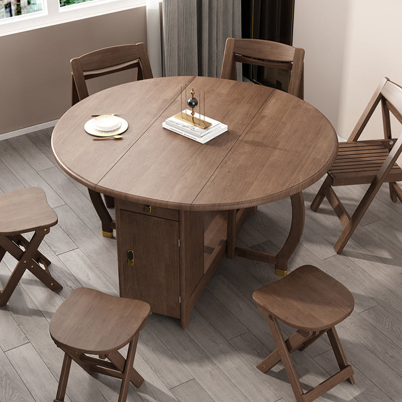 Foldable Rubber Wood Dining Table Medieval Modern Round Table with Storage Trestle Base Clearhalo 'Dining Tables & Seating' 'Dining Tables' 'dining_table' 'furn' 'furn_dining_table' 'Furniture' 'furniture_dining_table' 'Kitchen & Dining Furniture' 'kitchen' 'kitchen_dining_table' 4818253