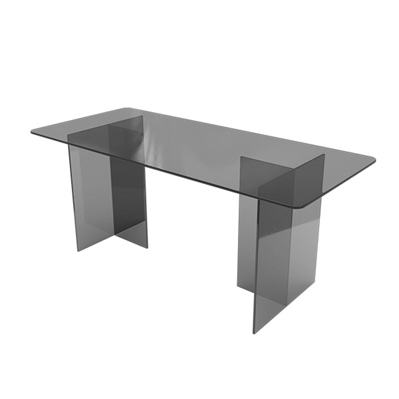 Glass Contemporary Rectangular Dining Table Clear Glass Table with Double Pedestal Grey 78.7"L x 31.5"W x 29.5"H Without Chairs Clearhalo 'Dining Tables & Seating' 'Dining Tables' 'dining_table' 'furn' 'furn_dining_table' 'Furniture' 'furniture_dining_table' 'Kitchen & Dining Furniture' 'kitchen' 'kitchen_dining_table' 4818261