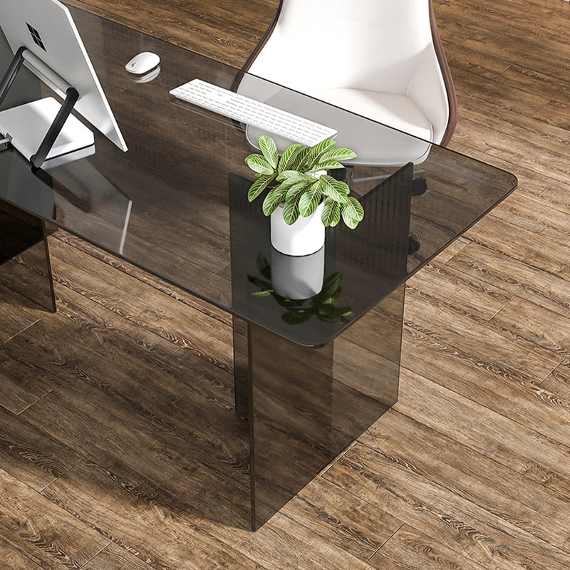 Glass Contemporary Rectangular Dining Table Clear Glass Table with Double Pedestal Clearhalo 'Dining Tables & Seating' 'Dining Tables' 'dining_table' 'furn' 'furn_dining_table' 'Furniture' 'furniture_dining_table' 'Kitchen & Dining Furniture' 'kitchen' 'kitchen_dining_table' 4818263