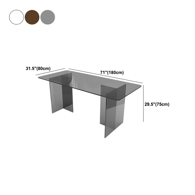 Glass Contemporary Rectangular Dining Table Clear Glass Table with Double Pedestal Clearhalo 'Dining Tables & Seating' 'Dining Tables' 'dining_table' 'furn' 'furn_dining_table' 'Furniture' 'furniture_dining_table' 'Kitchen & Dining Furniture' 'kitchen' 'kitchen_dining_table' 4818268