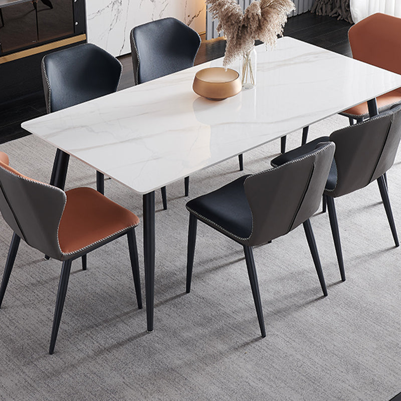 Metal Industrial Rectangle Dining Table Sintered Stone Top Indoor Table with Black Legs White 55.1"L x 31.5"W x 29.5"H Without Chairs Clearhalo 'Dining Tables & Seating' 'Dining Tables' 'dining_table' 'furn' 'furn_dining_table' 'Furniture' 'furniture_dining_table' 'Kitchen & Dining Furniture' 'kitchen' 'kitchen_dining_table' 4818270